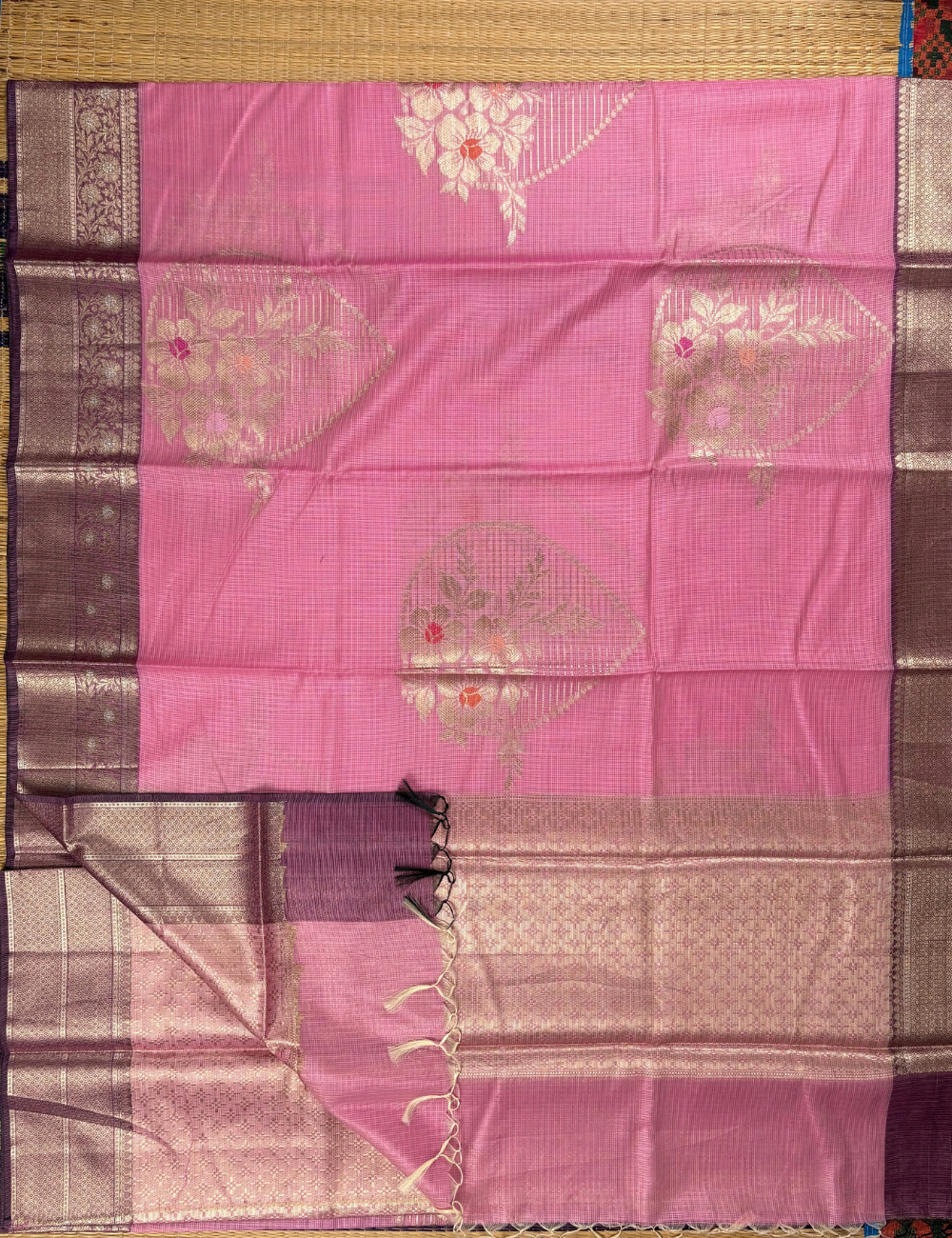 Rose Maheshwari Cotton Saree with Magenta Border