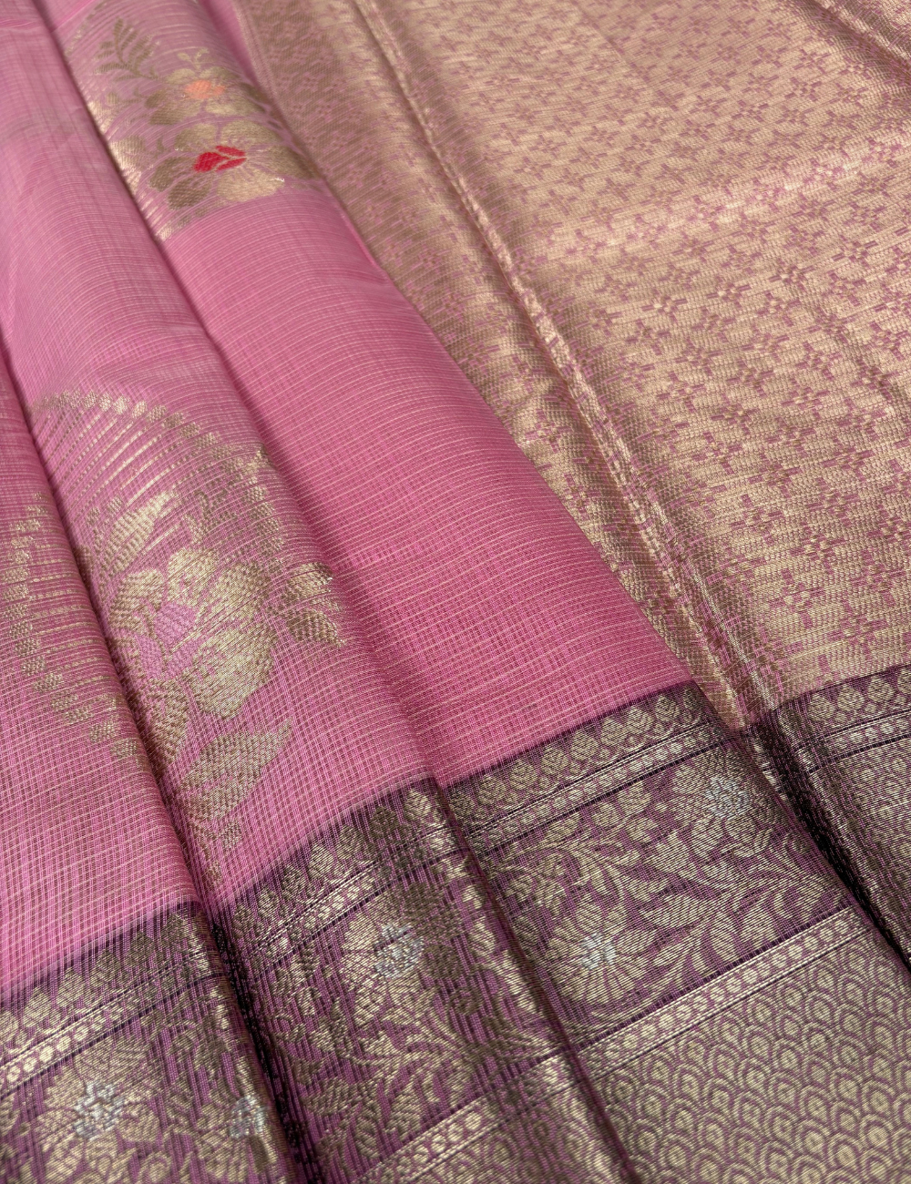 Rose Maheshwari Cotton Saree with Magenta Border