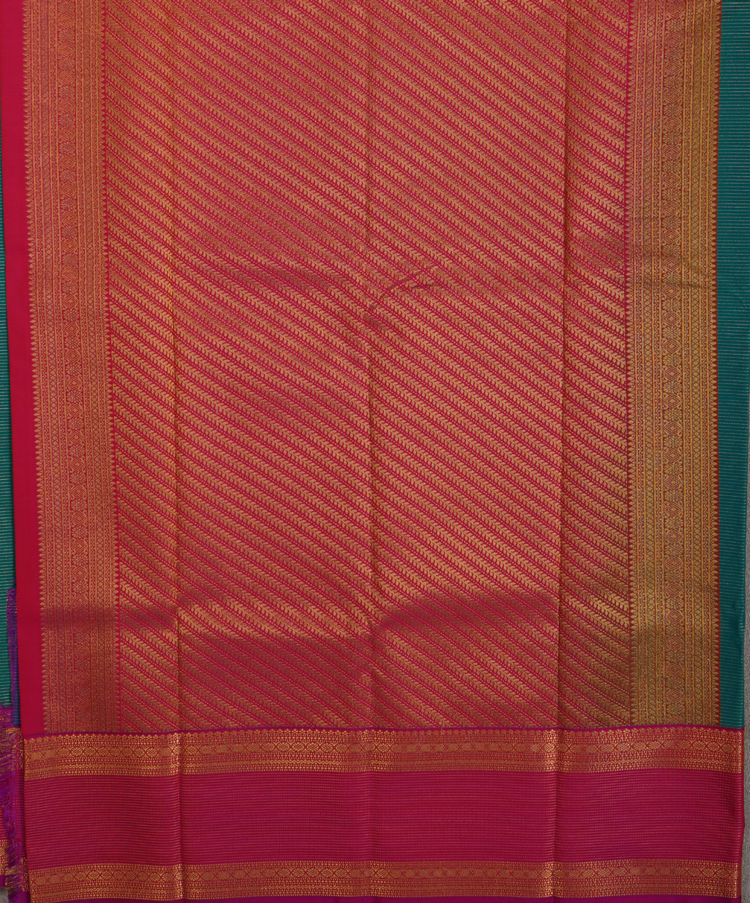 Emerald Green Soft Semi Silk Kanjivaram Saree with Coral Res Retta pettu Border