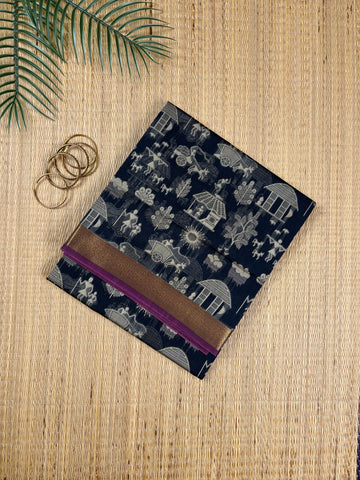 Dark Navy Aranya Heritage Cotton Saree