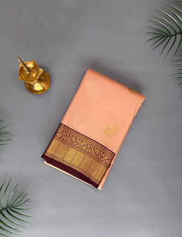 Peach Pink Soft Semi Silk Kanjivaram Saree with BrownGolden Zari Border
