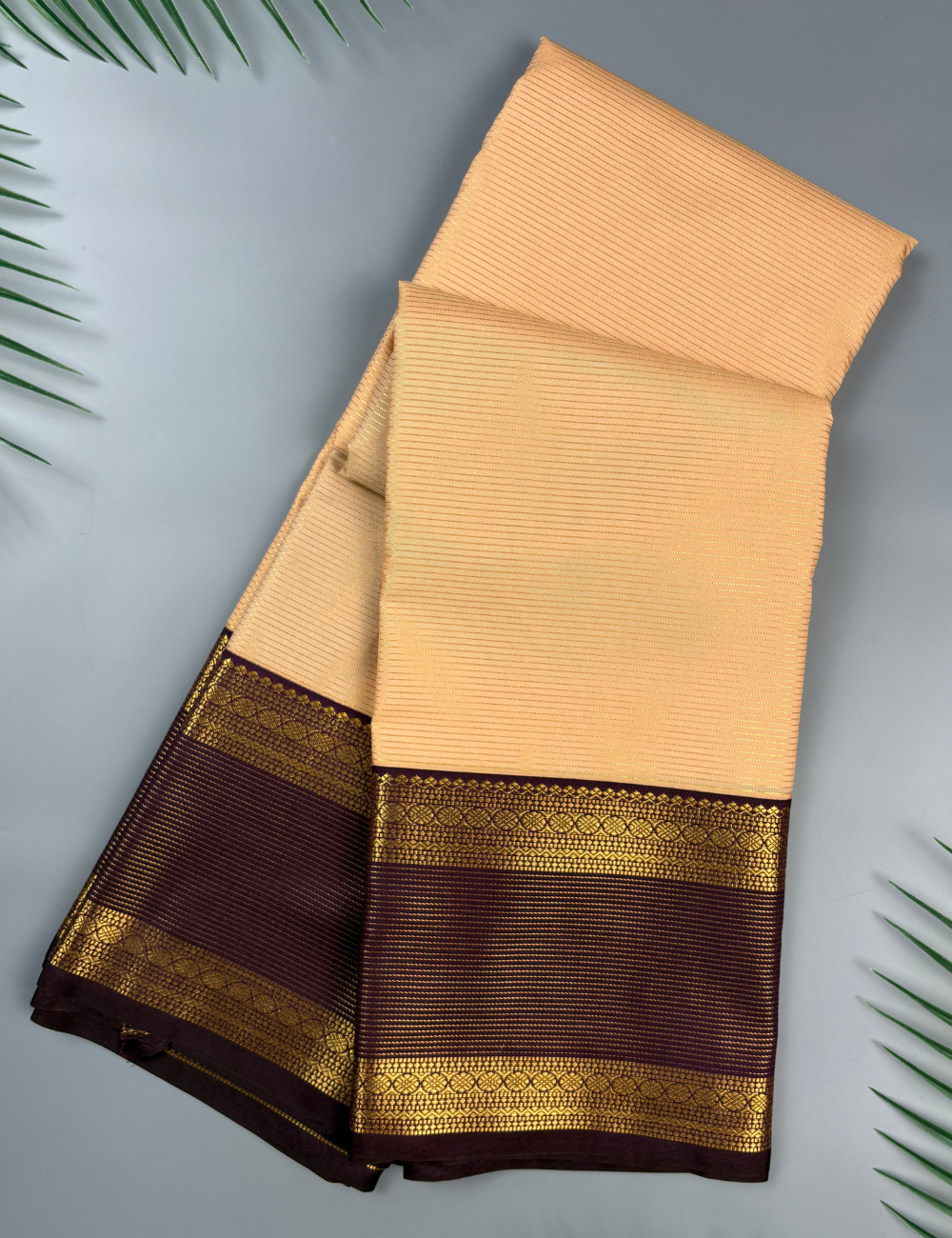 Peach Soft Kanjivaram Semi Silk Saree with Brown Rich Gold Zari Border