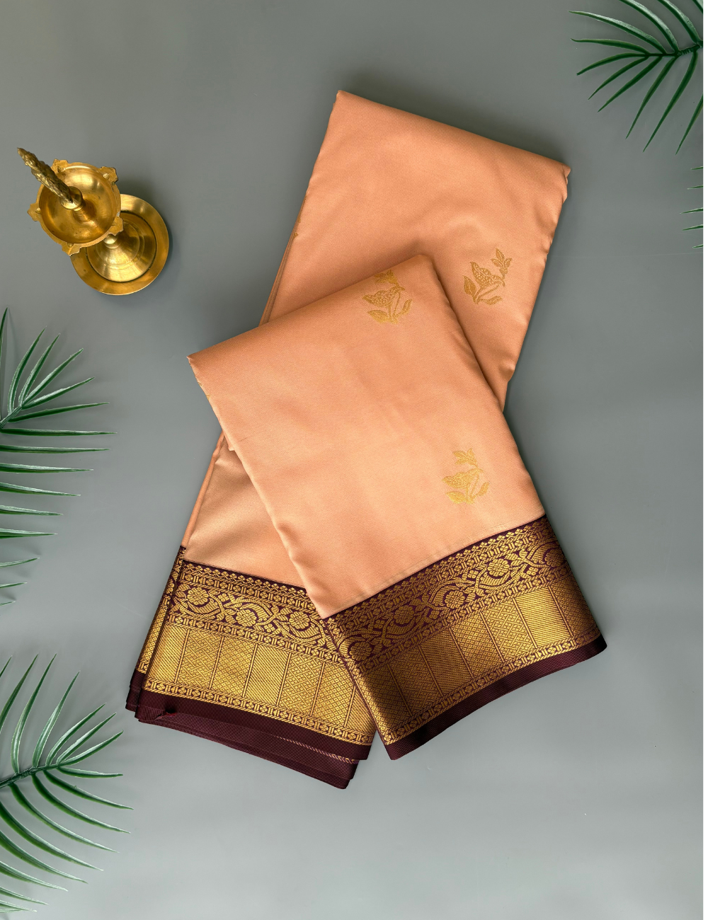 Peach Pink Soft Semi Silk Kanjivaram Saree with BrownGolden Zari Border