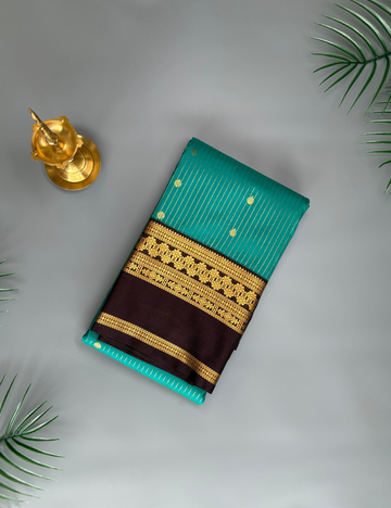 Rama Green & Deep Purple Semi Silk Kanjivaram Saree with Traditional Border