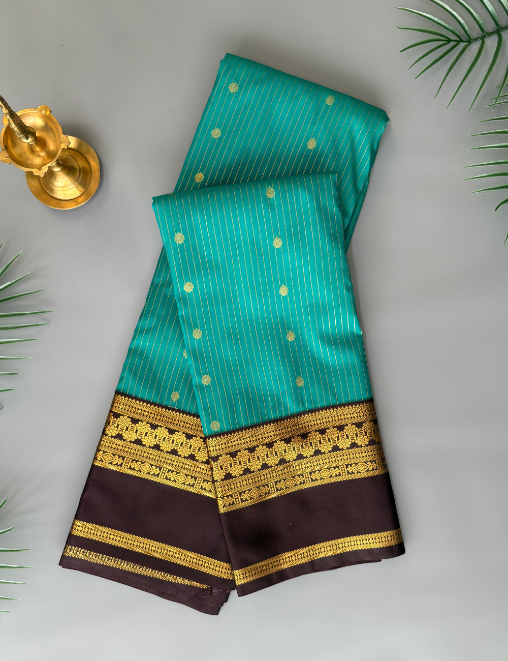 Rama Green & Deep Purple Semi Silk Kanjivaram Saree with Traditional Border
