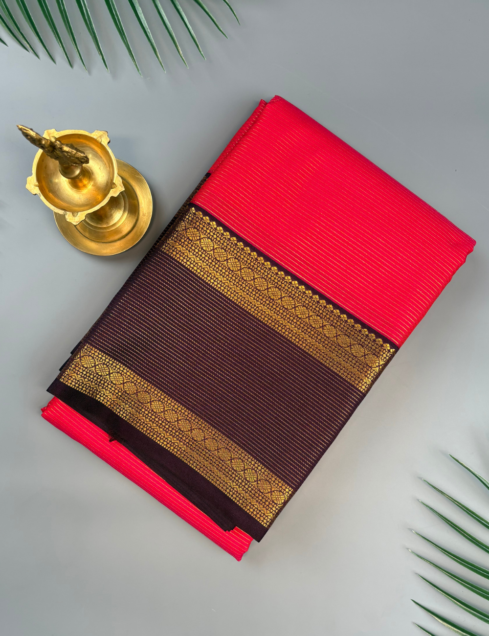 Red Soft Kanjivaram Semi Silk Saree with Purple Korvai Rich Gold Zari Border