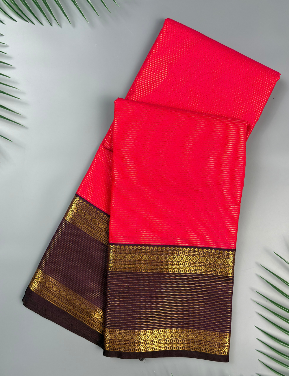 Red Soft Kanjivaram Semi Silk Saree with Purple Korvai Rich Gold Zari Border
