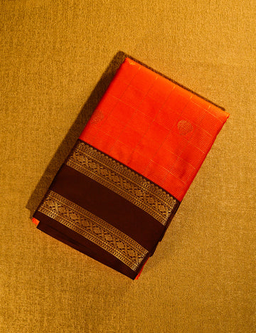 Rust Orange Soft Semi Silk Kanjivaram with Brown Korvai Zari Border