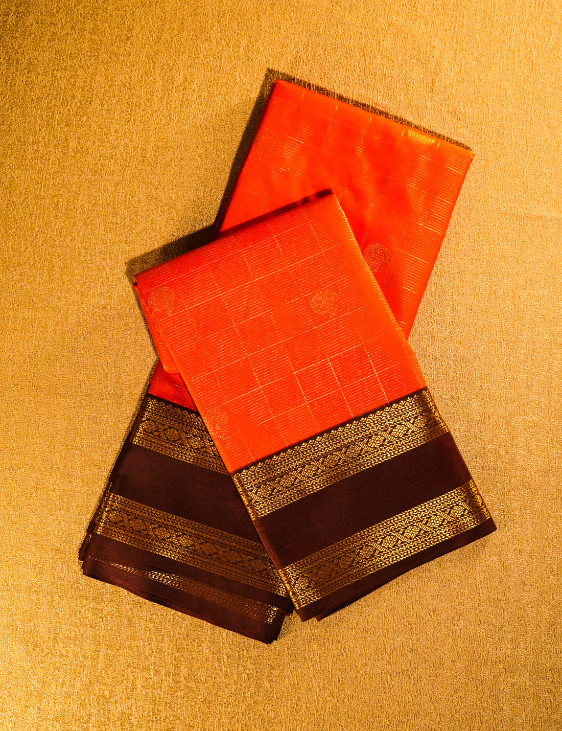 Rust Orange Soft Semi Silk Kanjivaram with Brown Korvai Zari Border
