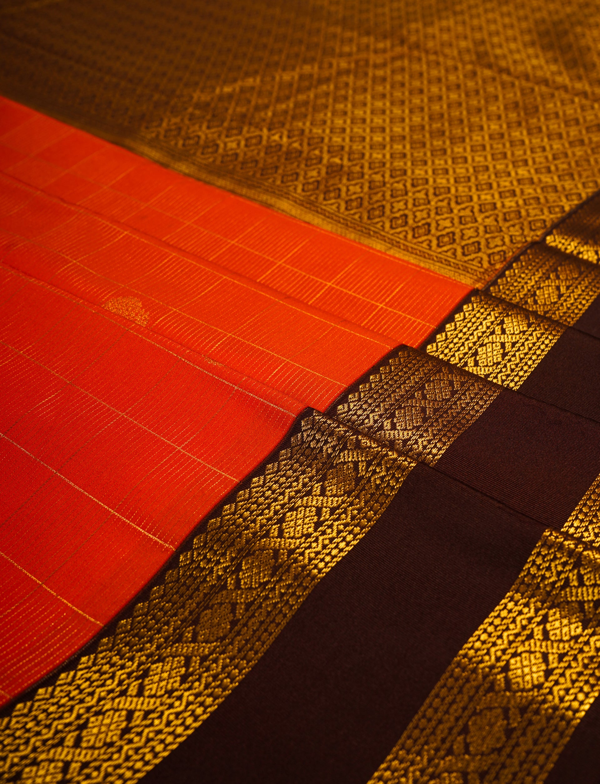 Rust Orange Soft Semi Silk Kanjivaram with Brown Korvai Zari Border