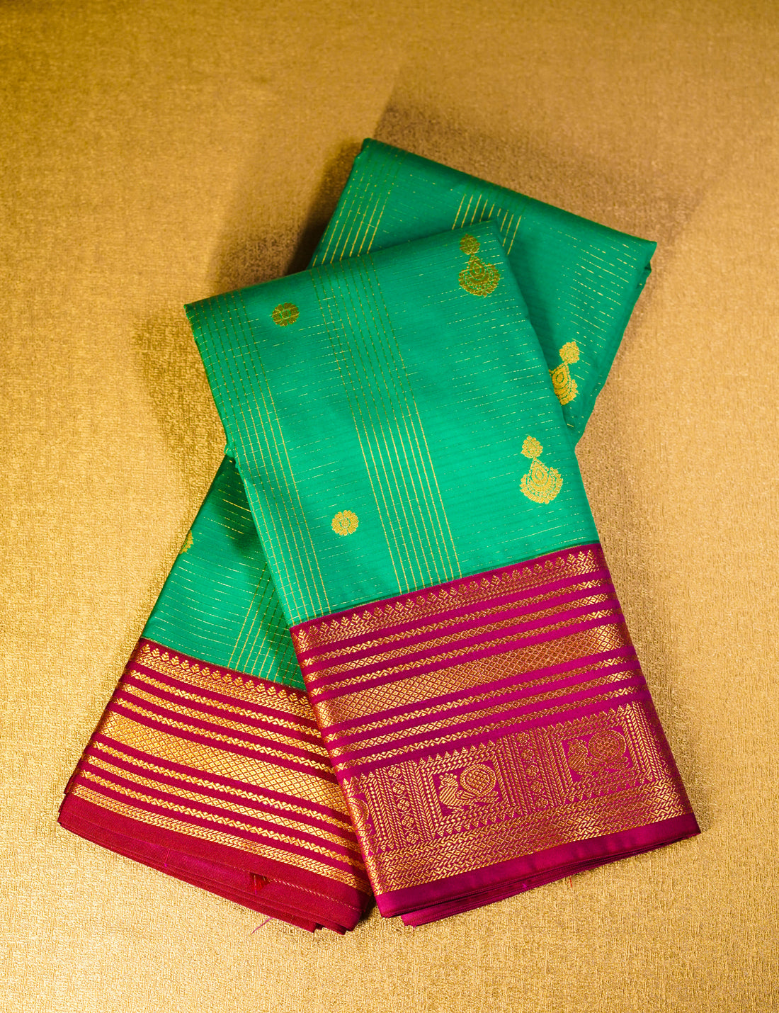 Sea Green Soft Semi Silk Kanjivaram Saree with Rani Pink Korvai Zari Border