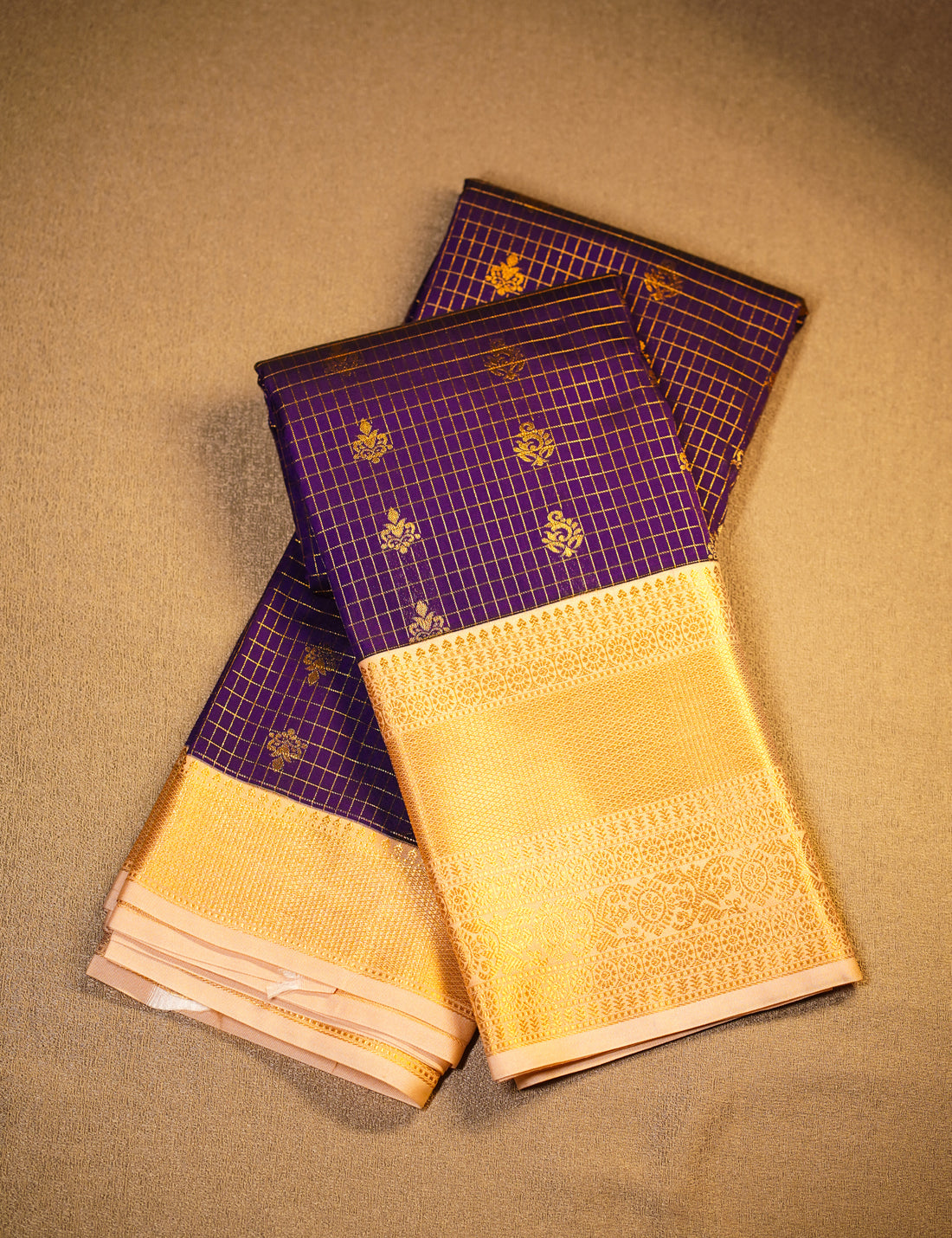 Royal Purple Soft Semi Silk Kanjivaram Saree with Rich Gold Korvai Zari Border
