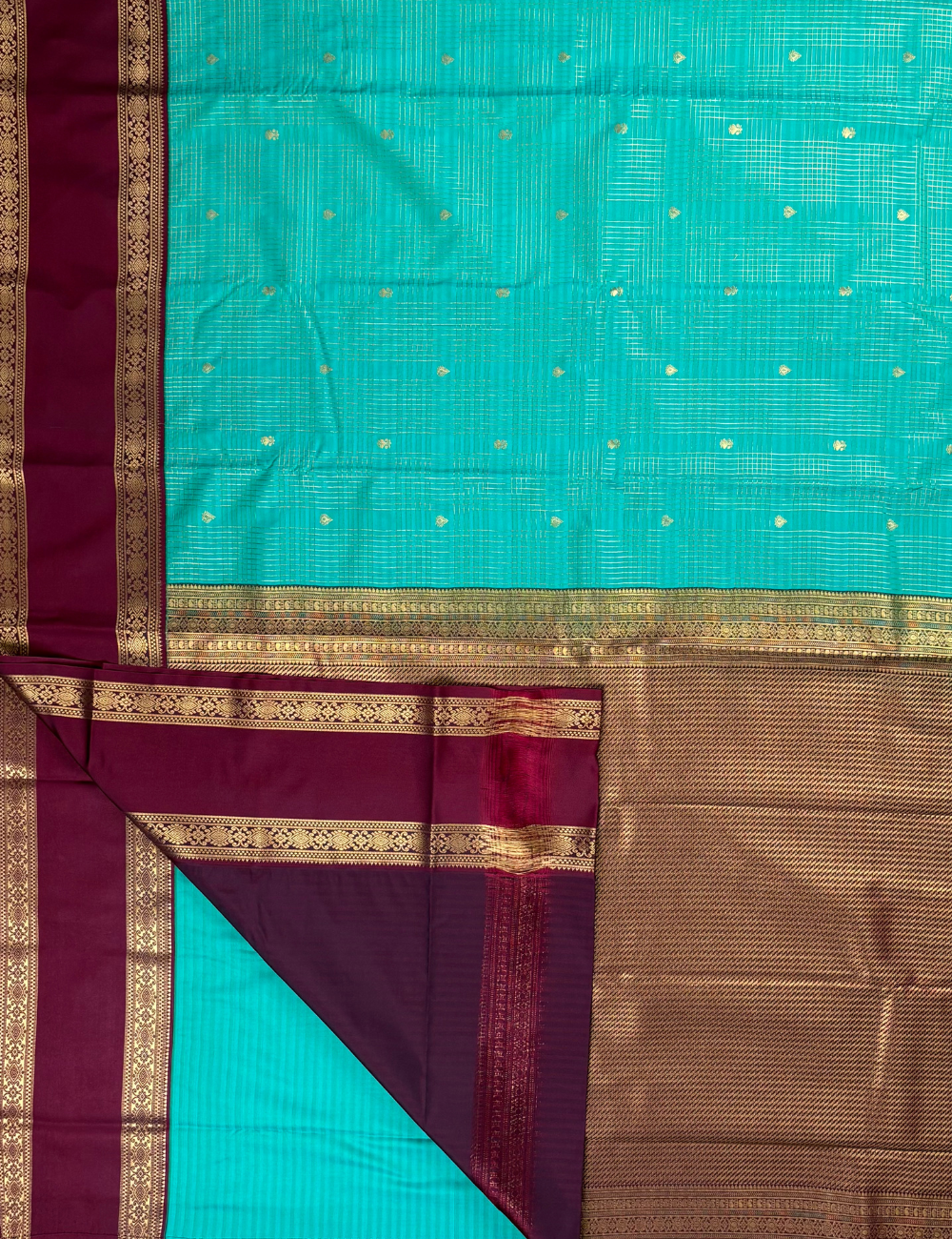Rama Green Soft Semi Silk Kanjivaram  Saree with Rich Maroon Korvai Zari Border