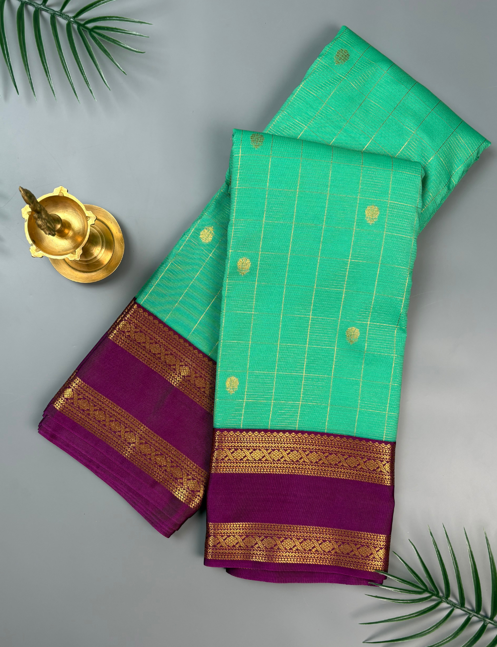Rama Green Soft Semi Silk Kanjivaram Saree with Magenta Korvai Retta Pettu Zari Border