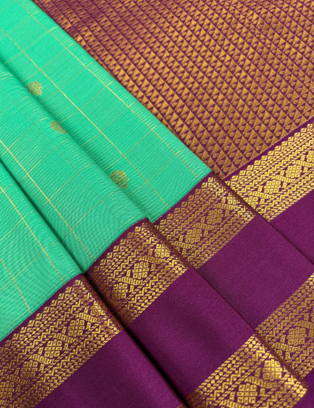 Rama Green Soft Semi Silk Kanjivaram Saree with Magenta Korvai Retta Pettu Zari Border