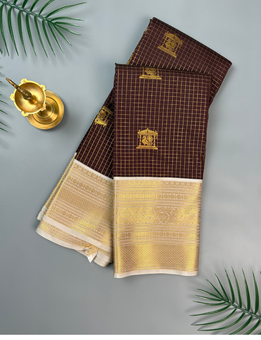 Coffee Brown Soft Semi Silk Kanjivaram Saree with Off-White Korvai Border