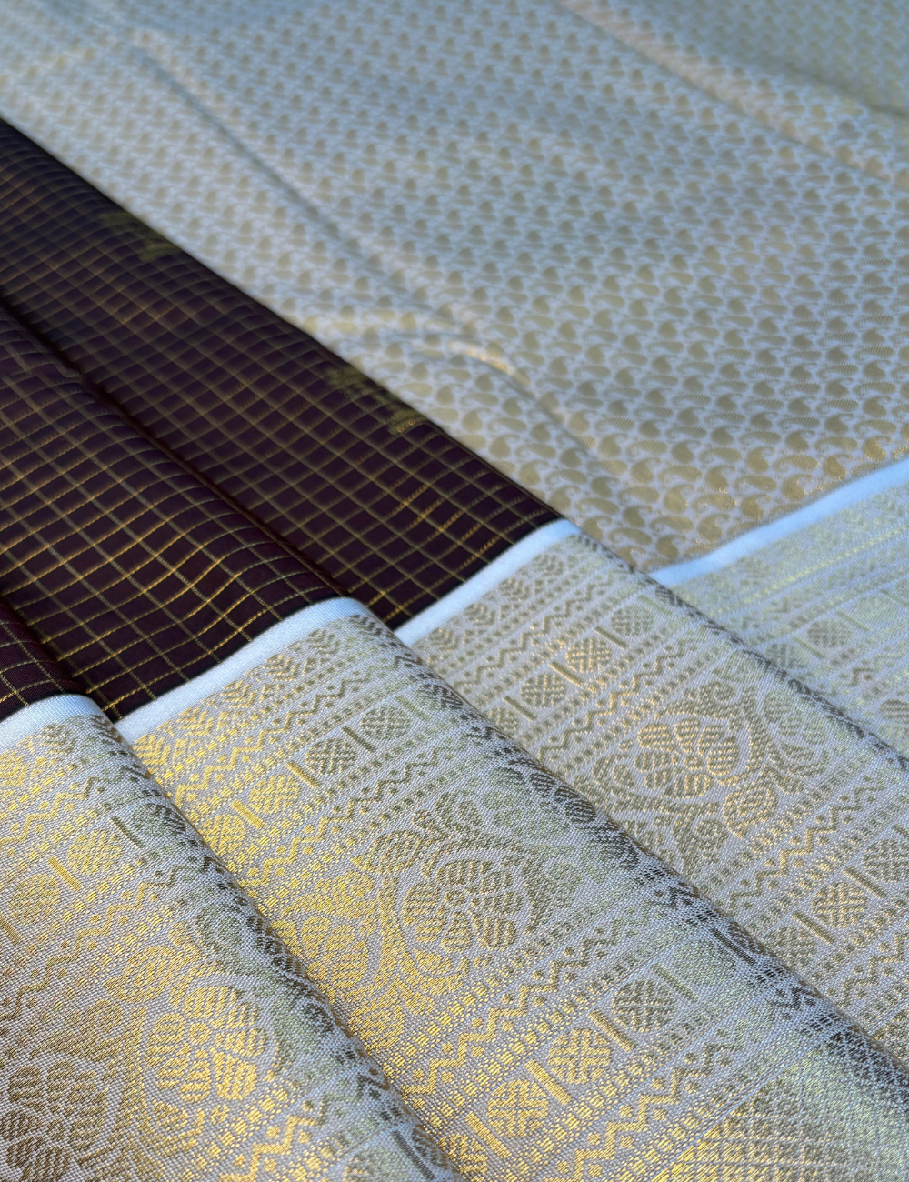 Coffee Brown Soft Semi Silk Kanjivaram Saree with Off-White Korvai Border