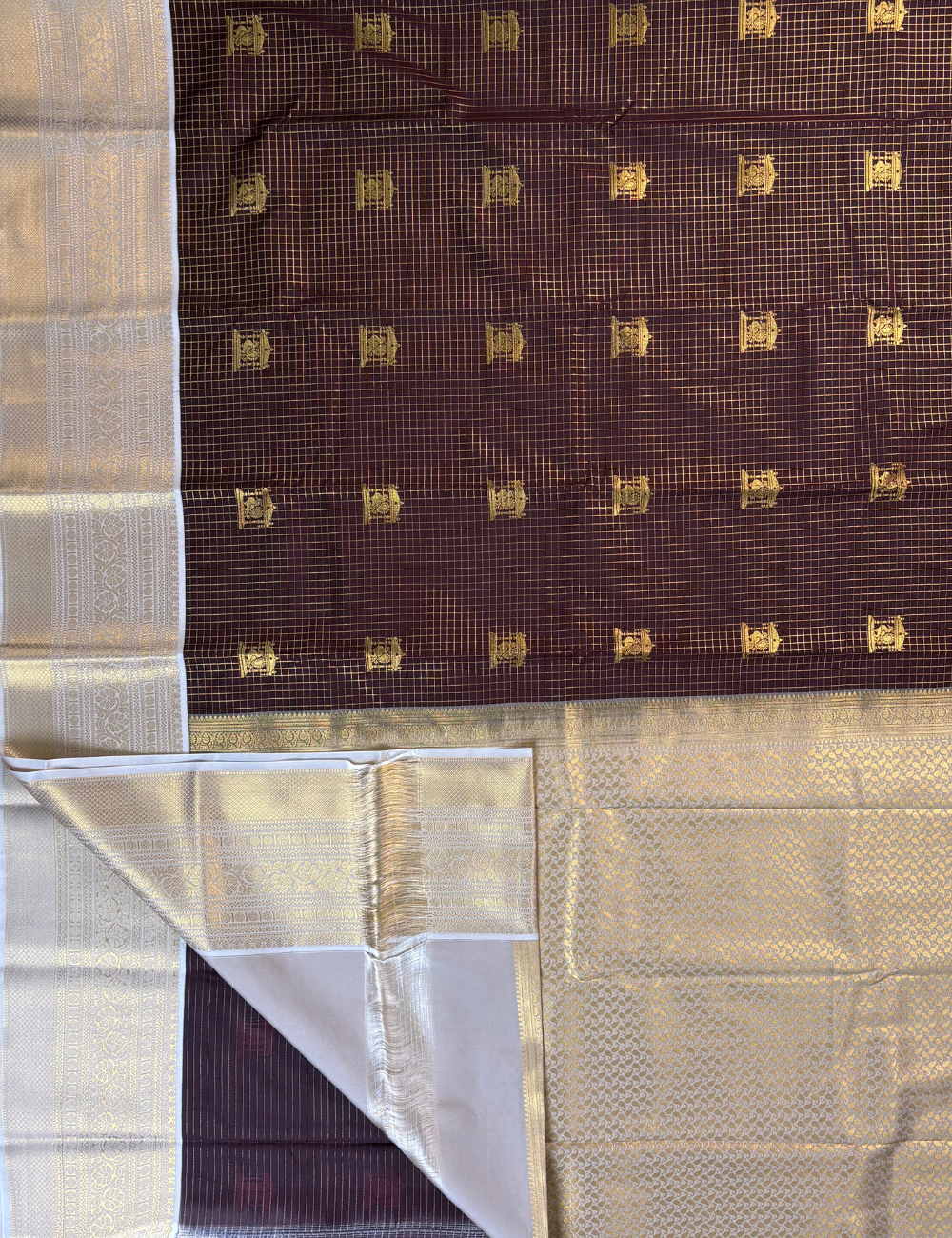 Coffee Brown Soft Semi Silk Kanjivaram Saree with Off-White Korvai Border