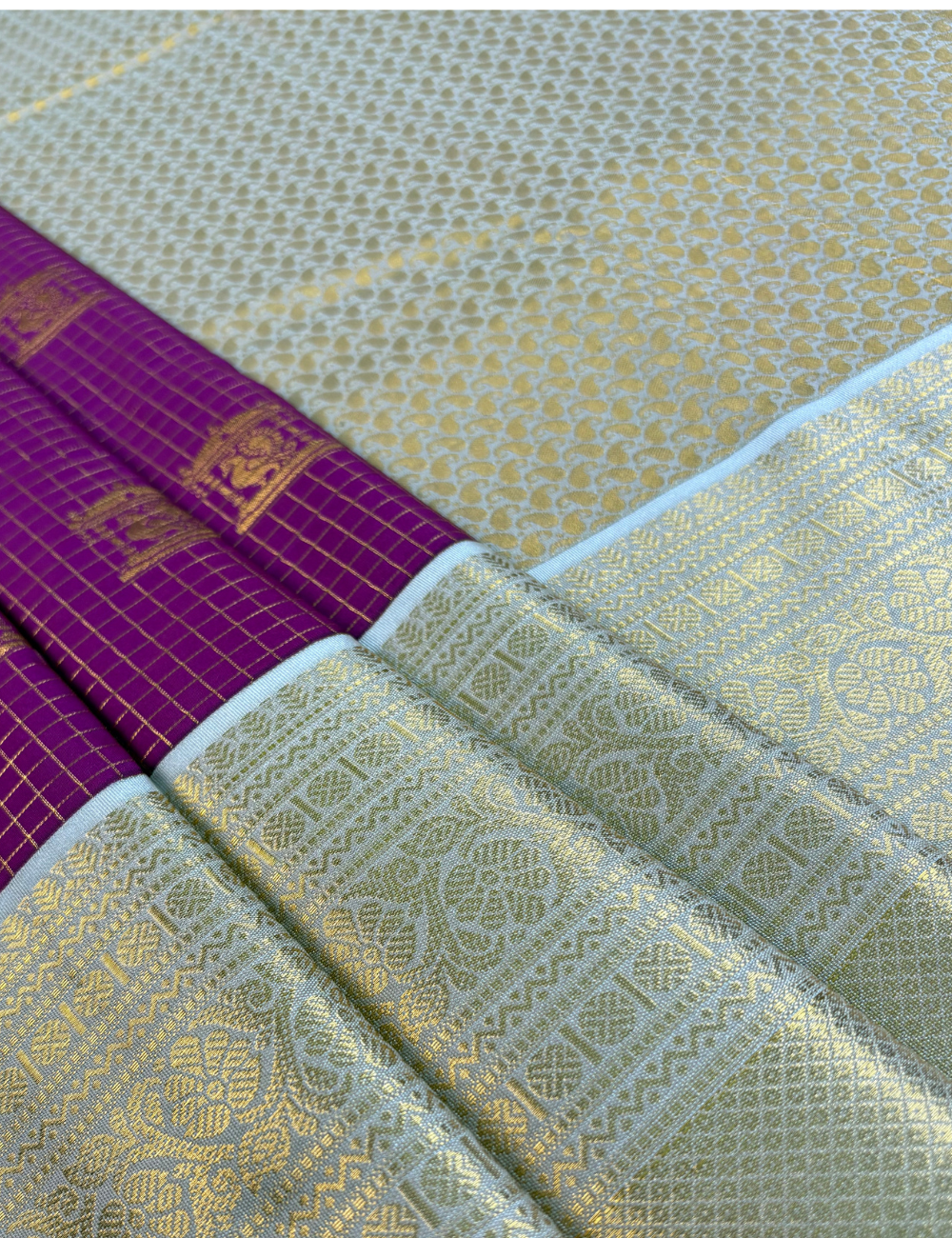 Magenta Soft Semi Silk Kanjivaram Saree with Off white Korvai Zari Border
