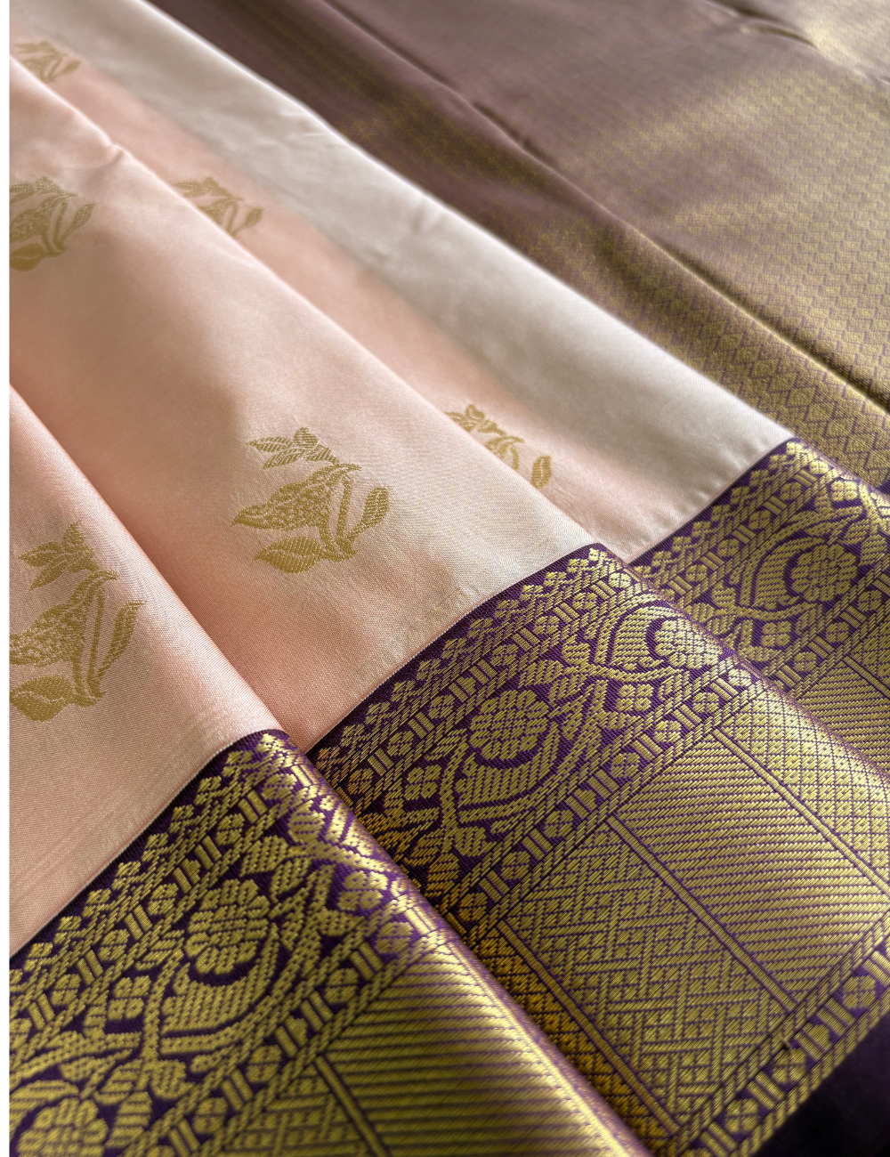 Peach Pink Soft Semi Silk Kanjivaram Saree with BrownGolden Zari Border
