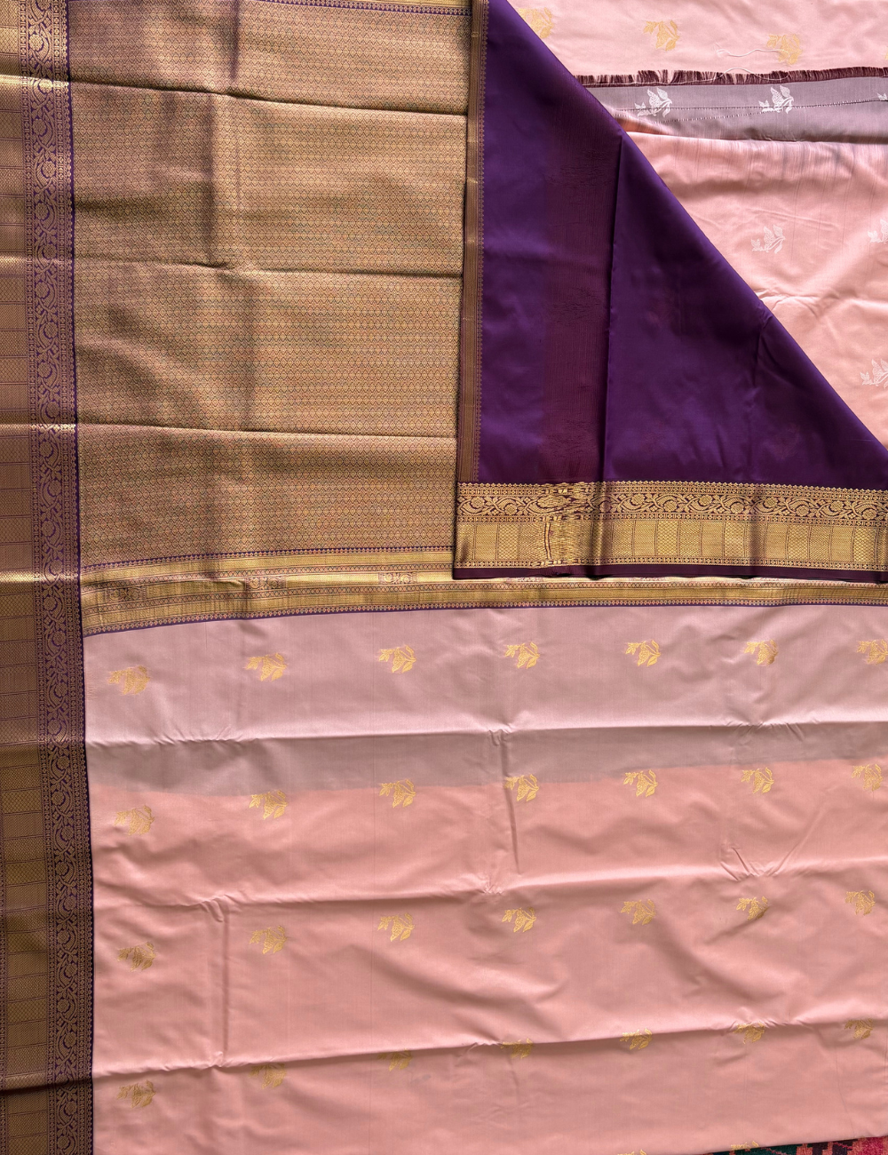 Peach Pink Soft Semi Silk Kanjivaram Saree with BrownGolden Zari Border