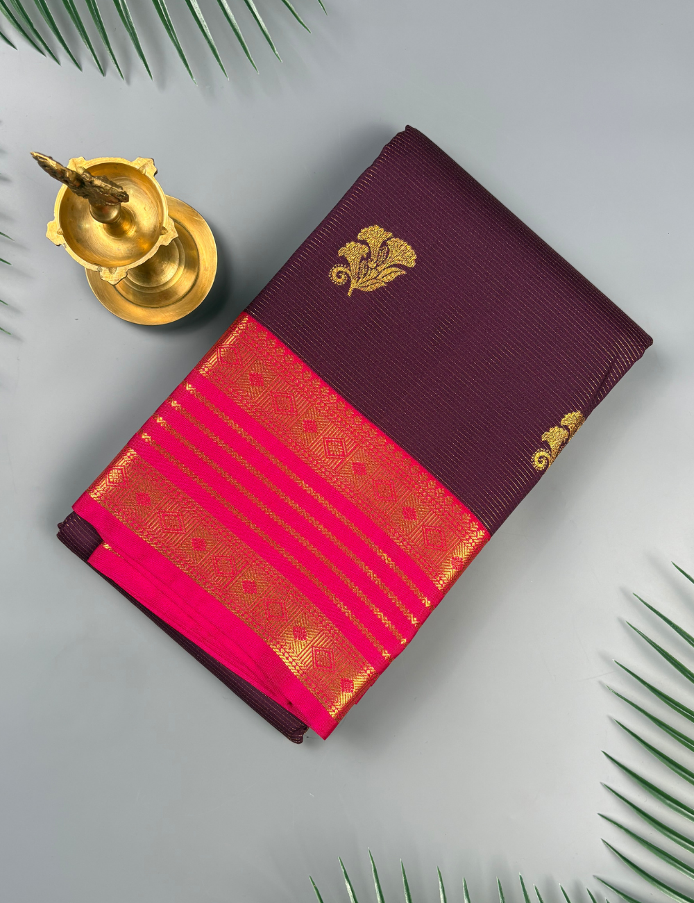 Wine Purple Soft Semi Silk Kanjivaram Saree with Rich Pink Korvai Zari Border