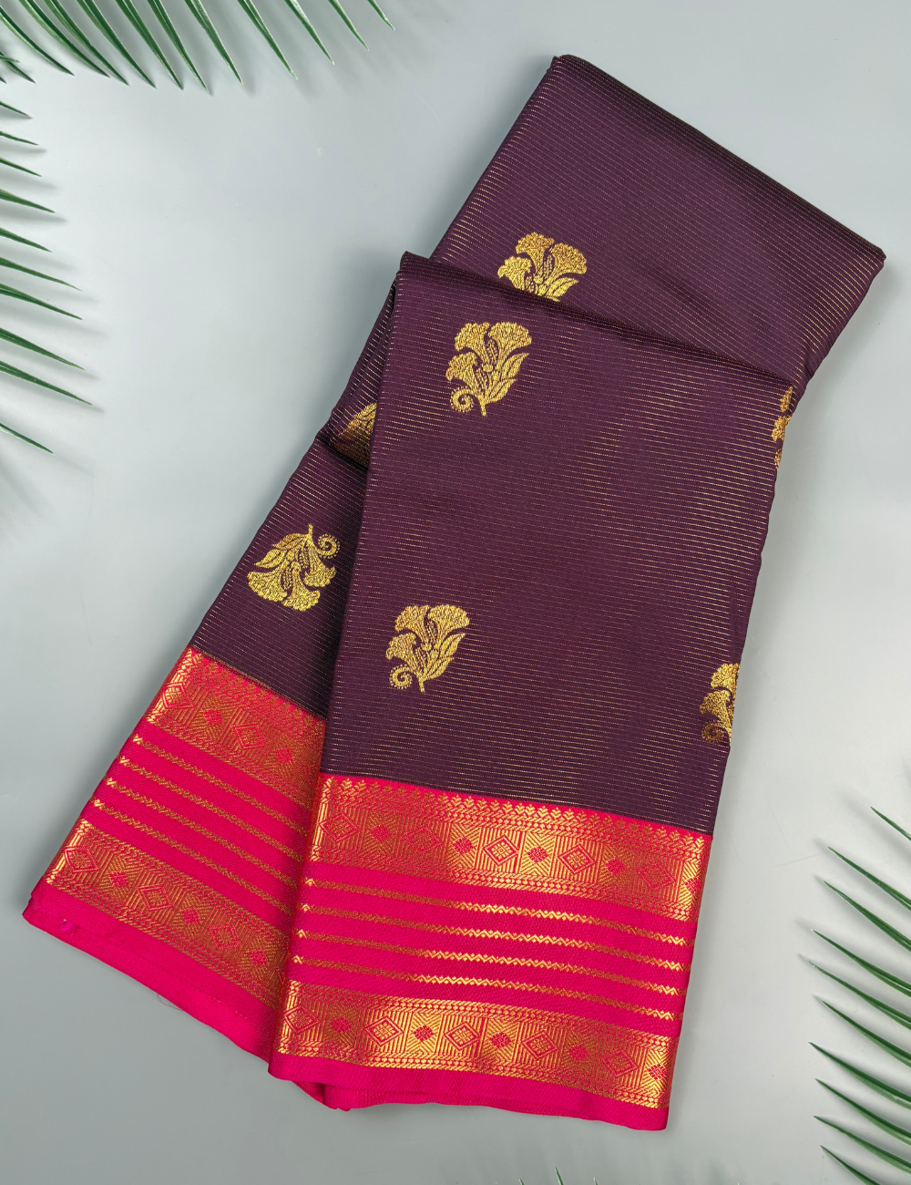 Wine Purple Soft Semi Silk Kanjivaram Saree with Rich Pink Korvai Zari Border