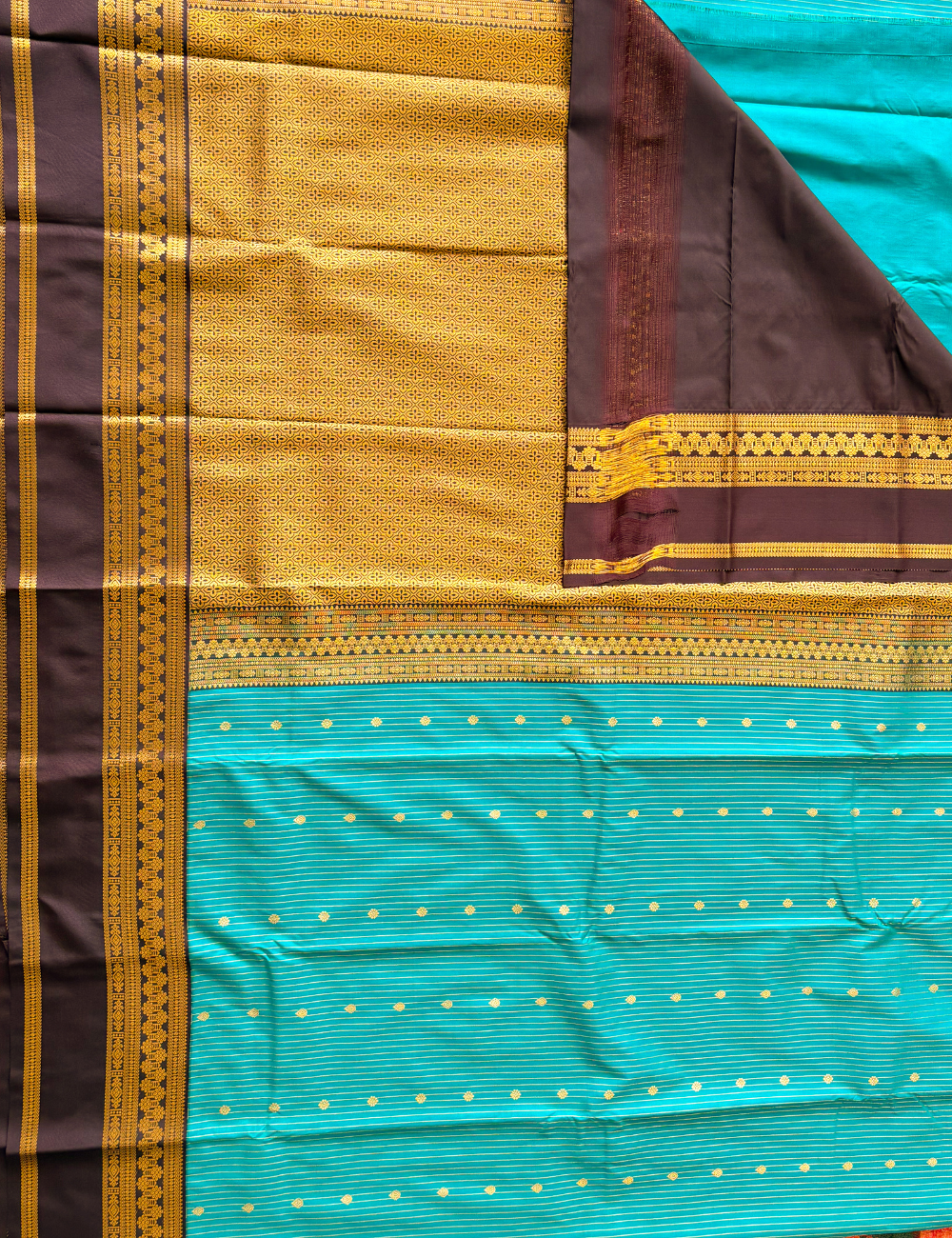 Rama Green & Deep Purple Semi Silk Kanjivaram Saree with Traditional Border