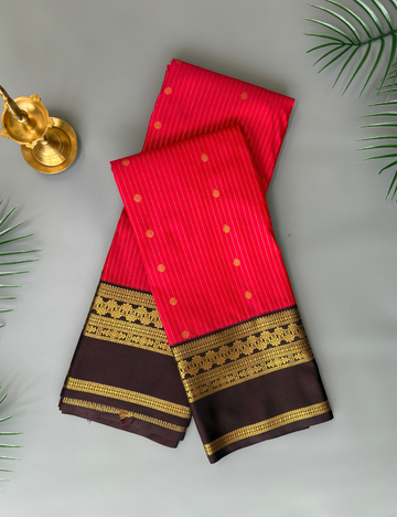 Ruby Red and Deep purple Semi Silk Saree with Intricate Golden Zari Border