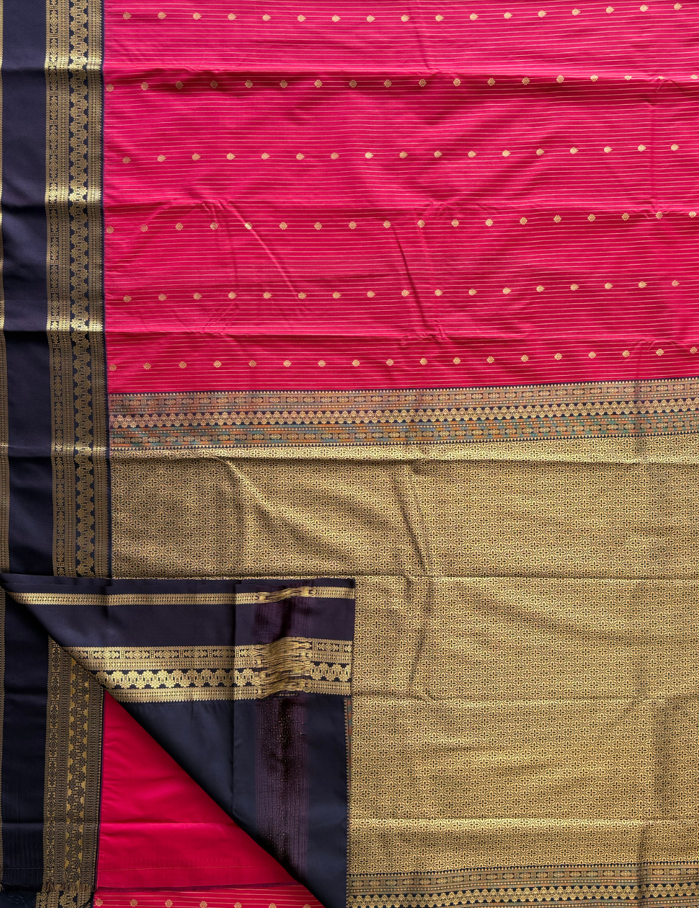 Ruby Red and Deep purple Semi Silk Saree with Intricate Golden Zari Border
