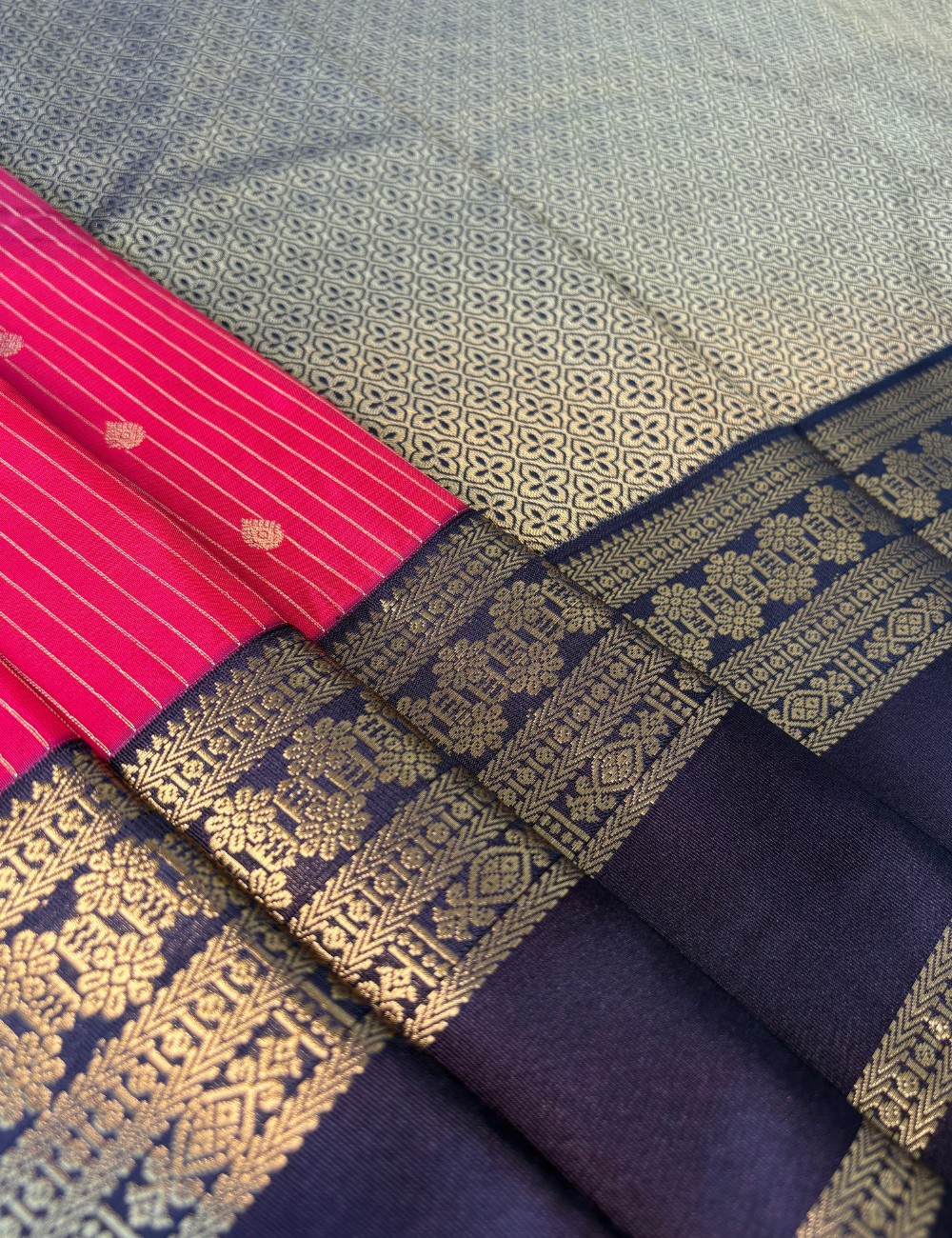 Ruby Red and Deep purple Semi Silk Saree with Intricate Golden Zari Border
