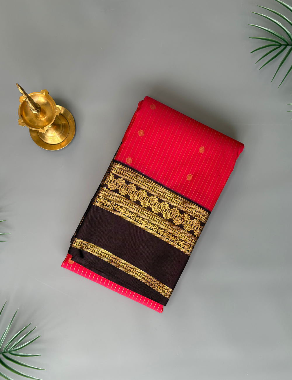 Ruby Red and Deep purple Semi Silk Saree with Intricate Golden Zari Border